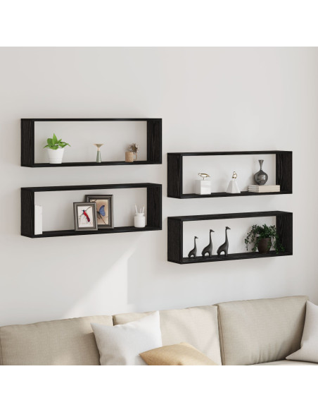 Mensole a parete  4 pezzi in legno nero 80x15x26 cm