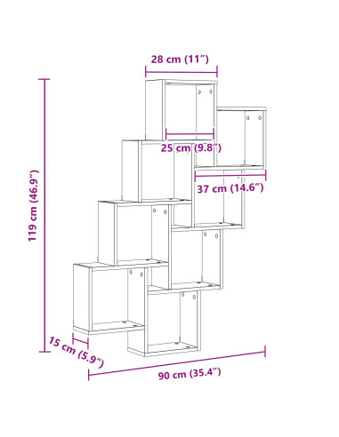 Scaffale da parete Rovere Nero 90 x 15 x 119,5 cm