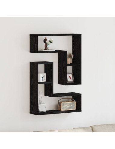 Scaffale da parete 2 pcs Rovere Nero 50 x 15 x 85 cm