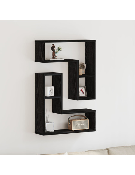 Scaffale da parete 2 pcs Rovere Nero 50 x 15 x 85 cm