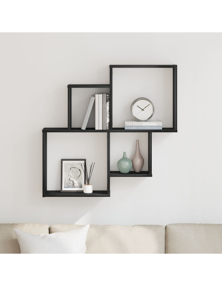 Scaffale da parete Rovere Nero 80 x 15 x 78,5 cm