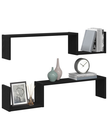 Scaffale da parete 2 pcs Rovere Nero 100 x 15 x 20 cm