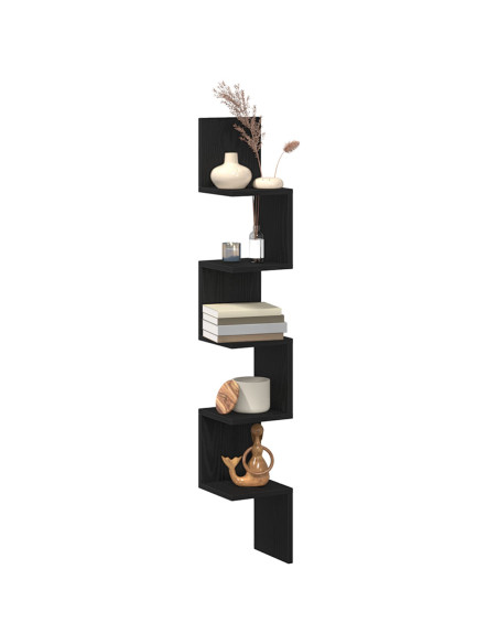 Mensola d'angolo  nera in rovere, 20x20x127,5 cm, in legno ingegnerizzato