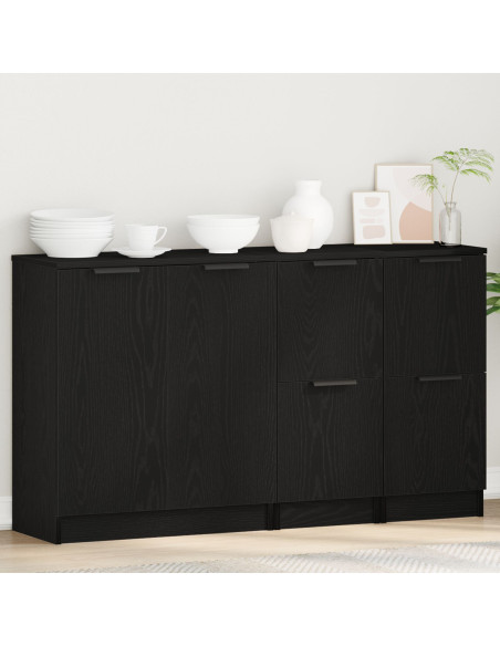 Credenze 3 pcs Nero Rovere Legno Ingegnerizzato
