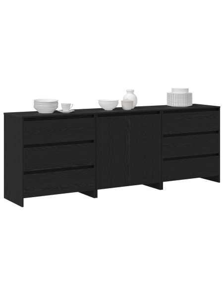 Set di 3 Sideboard in Legno Ingegnerizzato Nero