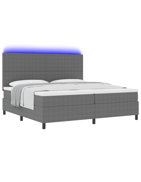Letto a Molle  con Materasso e Luce LED Grigia 200x200 cm Tessuto Vellutato