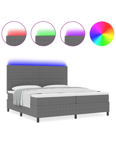 Letto a Molle  con Materasso e Luce LED Grigia 200x200 cm Tessuto Vellutato