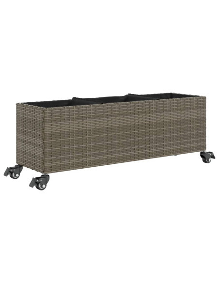 Fioriera con Ruote e 3 Vasi Grigia 107x32x38 cm in Polyrattan