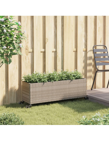 Fioriera con Ruote e 3 Vasi Grigia 107x32x38 cm in Polyrattan