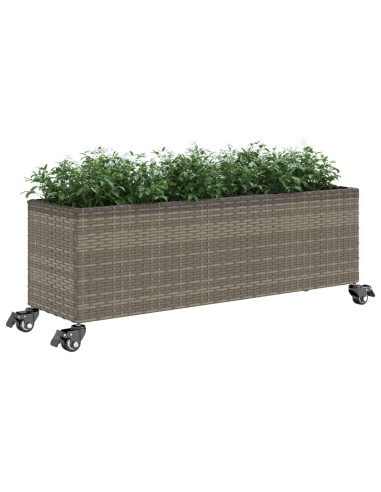 Fioriera con Ruote e 3 Vasi Grigia 107x32x38 cm in Polyrattan