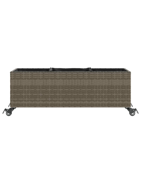 Fioriera con Ruote e 3 Vasi Grigia 107x32x38 cm in Polyrattan