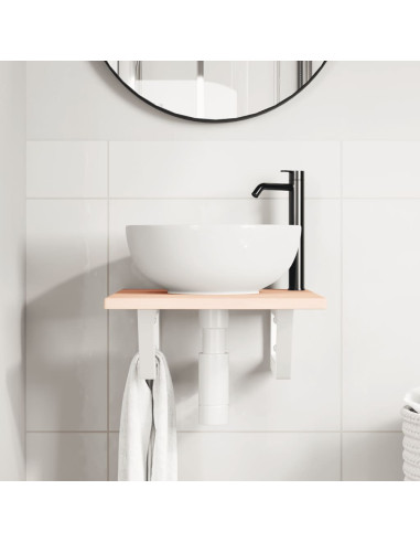 Ripiano a Parete per Lavabo in Acciaio e Massello di Rovere