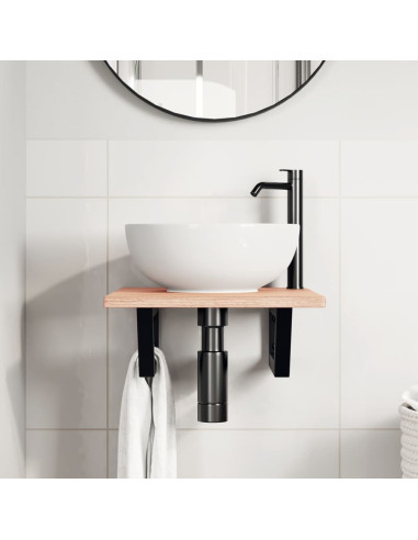 Ripiano a Parete per Lavabo in Acciaio e Massello di Rovere