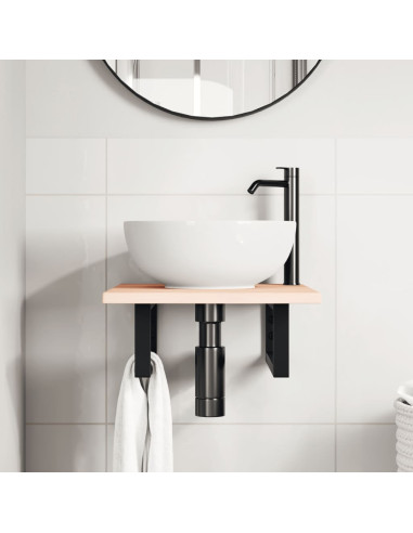 Ripiano a Parete per Lavabo in Acciaio e Massello di Rovere