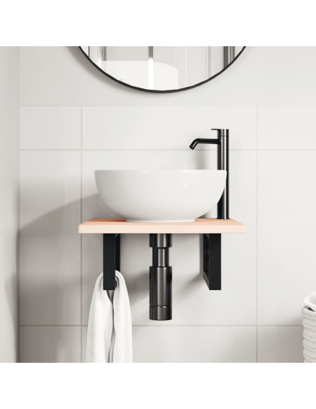 Ripiano a Parete per Lavabo in Acciaio e Massello di Rovere