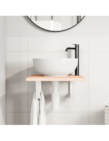 Ripiano a Parete per Lavabo in Acciaio e Massello di Rovere