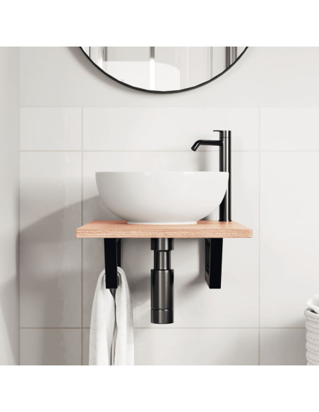Ripiano a Parete per Lavabo in Acciaio e Massello di Rovere
