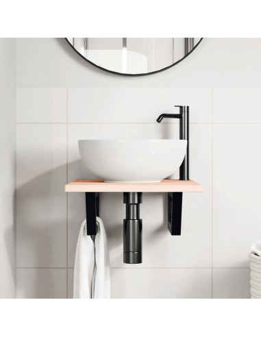 Ripiano a Parete per Lavabo in Acciaio e Massello di Rovere