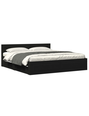 Giroletto con Testiera Nero 180x200 cm in Legno Multistrato