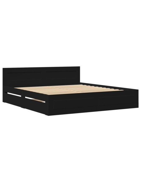 Giroletto con Testiera Nero 180x200 cm in Legno Multistrato