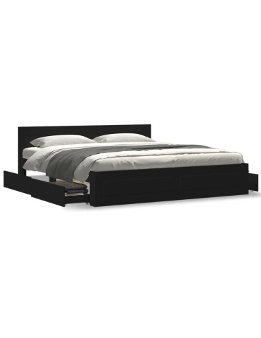 Giroletto con Testiera Nero 180x200 cm in Legno Multistrato