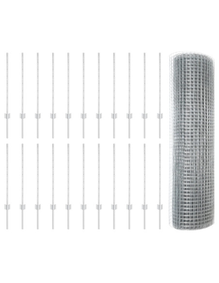 Recinzione in Filo Saldato con 22 Post in Argento 0.8x50 m Acciaio