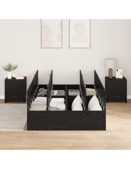 Letto Contenitore Rovere Nero Legno Doppia Standard