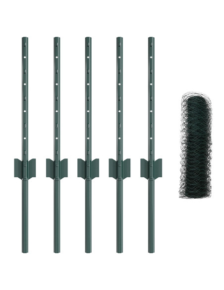 Pali Recinzione  5 pz U-Channel Verde 40 cm Acciaio, Recinzione Esagonale  Verde 0,4x10 m Acciaio