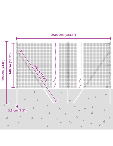 Recinzione a Rete Saldata  con 13 Pali 1.4x25 m in Acciaio Galvanizzato