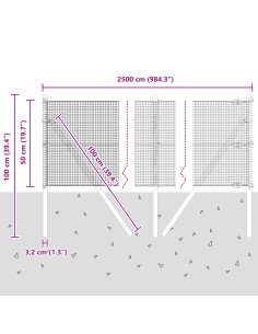 Palo della recinzione Argento 25 x 0,5 m (rete 12 x 12 mm)