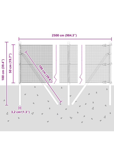Palo della recinzione Argento 25 x 0,5 m (rete 12 x 12 mm)