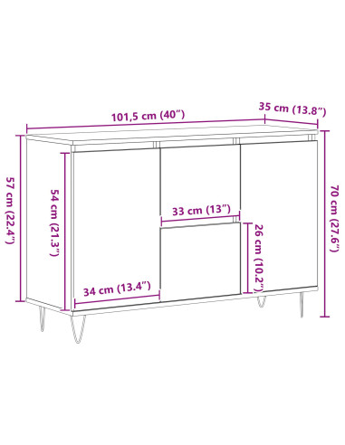 Credenza Rovere Nero 101,5 x 35 x 70 cm Legno multistrato