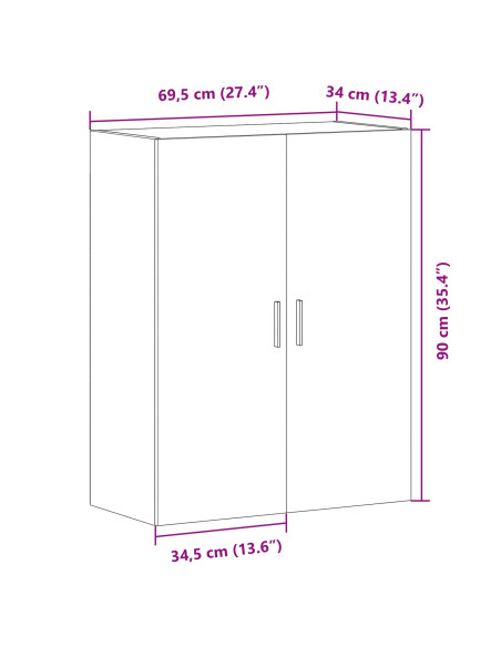Armadio a muro  Nero Rovere 69,5x34x90 cm in legno ingegnerizzato