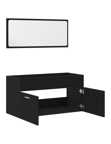 Set di mobili per il bagno 2 pcs Rovere Nero Legno multistrato