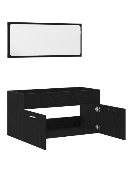 Set di mobili per il bagno 2 pcs Rovere Nero Legno multistrato