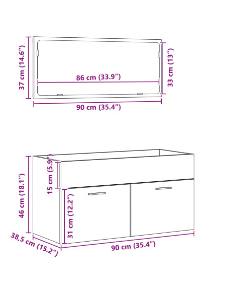 Set di mobili per il bagno 2 pcs Rovere Nero Legno multistrato
