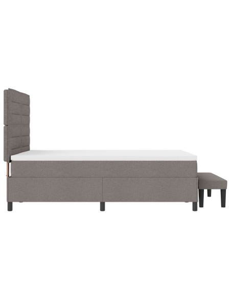 Letto Box Spring con Materasso e Panchina Tortora 140x190 cm Tessuto