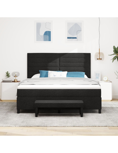 Letto con Box Spring  e Panchina Nera 180x200 cm Tessuto