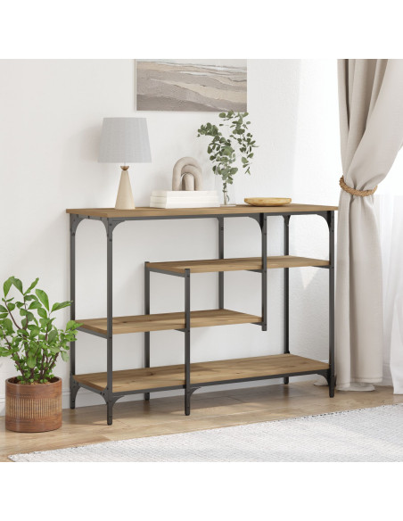 Tavolo Console  in Rovere Artigianale 100x35x75 cm Legno Ingegnerizzato e Acciaio