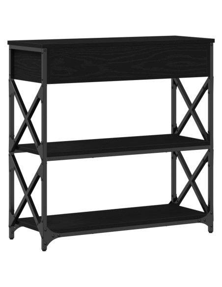 Tavolino Nero Rovere 75x28x75 cm Legno Ingegnerizzato e Acciaio