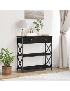 Tavolo Consolle con cassetto Rovere nero 75 x 28 x 75 cm 2