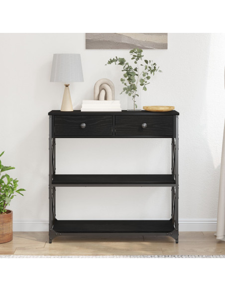 Tavolo Consolle con cassetto Rovere nero 75 x 28 x 75 cm