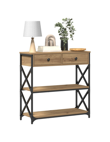 Tavolo Consolle con cassetto rovere artigianale 75 x 28 x 75 cm