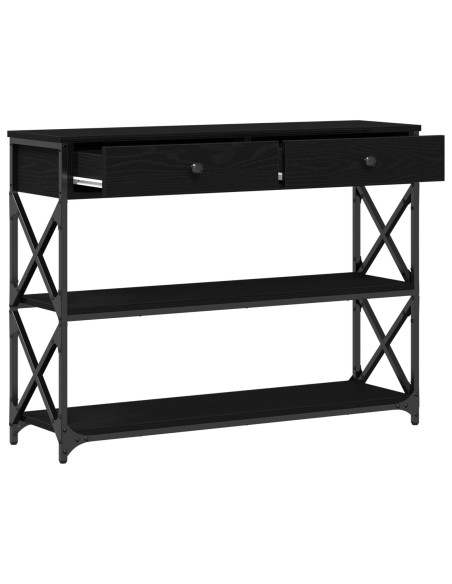 Tavolo Consolle Nero Rovere 100x28x75 cm Legno Ingegnerizzato e Acciaio
