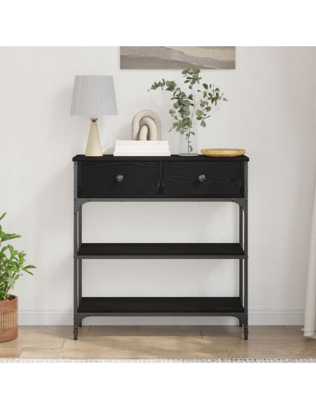 Tavolino Nero Rovere 72,5x25x75 cm Legno ingegnerizzato & Acciaio