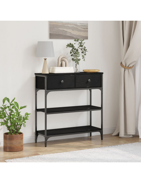 Tavolino Nero Rovere 72,5x25x75 cm Legno ingegnerizzato & Acciaio