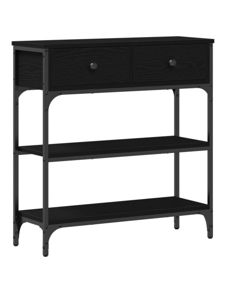 Tavolino Nero Rovere 72,5x25x75 cm Legno ingegnerizzato & Acciaio