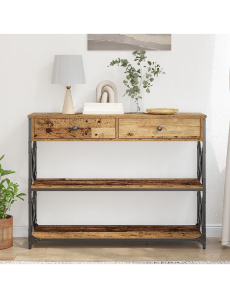Tavolo Consolle Legno Vecchio 100x28x75 cm Legno Ingegnerizzato & Acciaio
