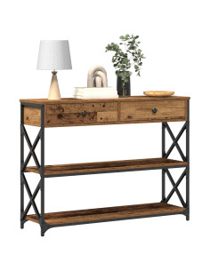 Tavolo Consolle con cassetto Legno vecchio 100 x 28 x 75 cm 2