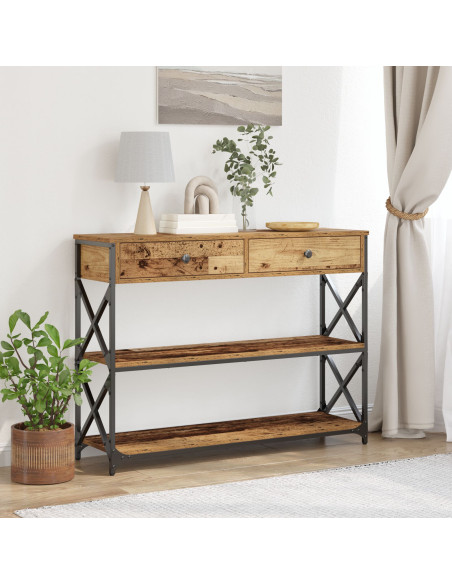 Tavolo Consolle Legno Vecchio 100x28x75 cm Legno Ingegnerizzato & Acciaio